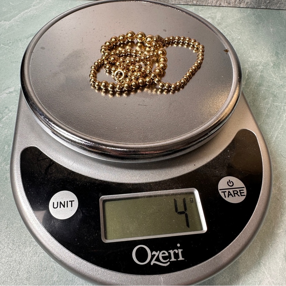 14K Gold Graduated Hollow Bead Necklace on 14K Chain 4 Grams - Picture 7 of 11